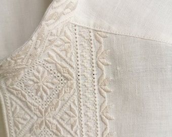 Ivory sorochka vyshyvanka for men with a traditional embroidery white on white of Poltava region. Ukrainian linen embroidered shirt.