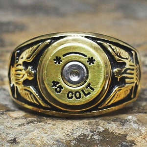 Colt 45 Signet Eagle Ring Bullet Calibre Revolver Weapon Military Warrior Biker