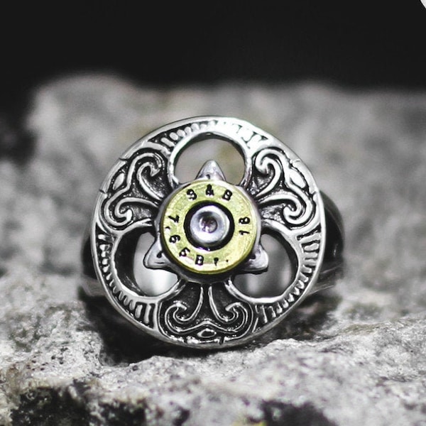 Bague Celtique Calibre .32 ACP (7,65) Balle Cartouche Douille Irlande Fusil Guerrier Femme Homme Combat Tactique