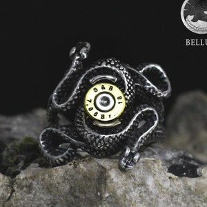 Snake Ring .32 ACP (7.65x25mm) Reptile Ball Cartouche Cartridge Inoxidable Steel Biker Rebel Military Unique Authentic Hand Weapon