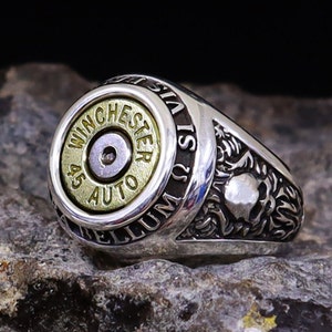 Bellum Ring .45 Acp (925 Sterling Silver) Bullet Ring &quot;Si vis pacem para bellum&quot; Signet Ring Cartdridge Casing Warrior Biker Rebel Military