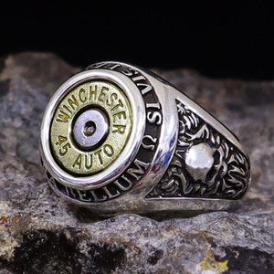 Bellum Ring .45 Acp (925 Sterling Silver) Bullet Ring "Si vis pacem para bellum" Signet Ring Cartdridge Casing Warrior Biker Rebel Military