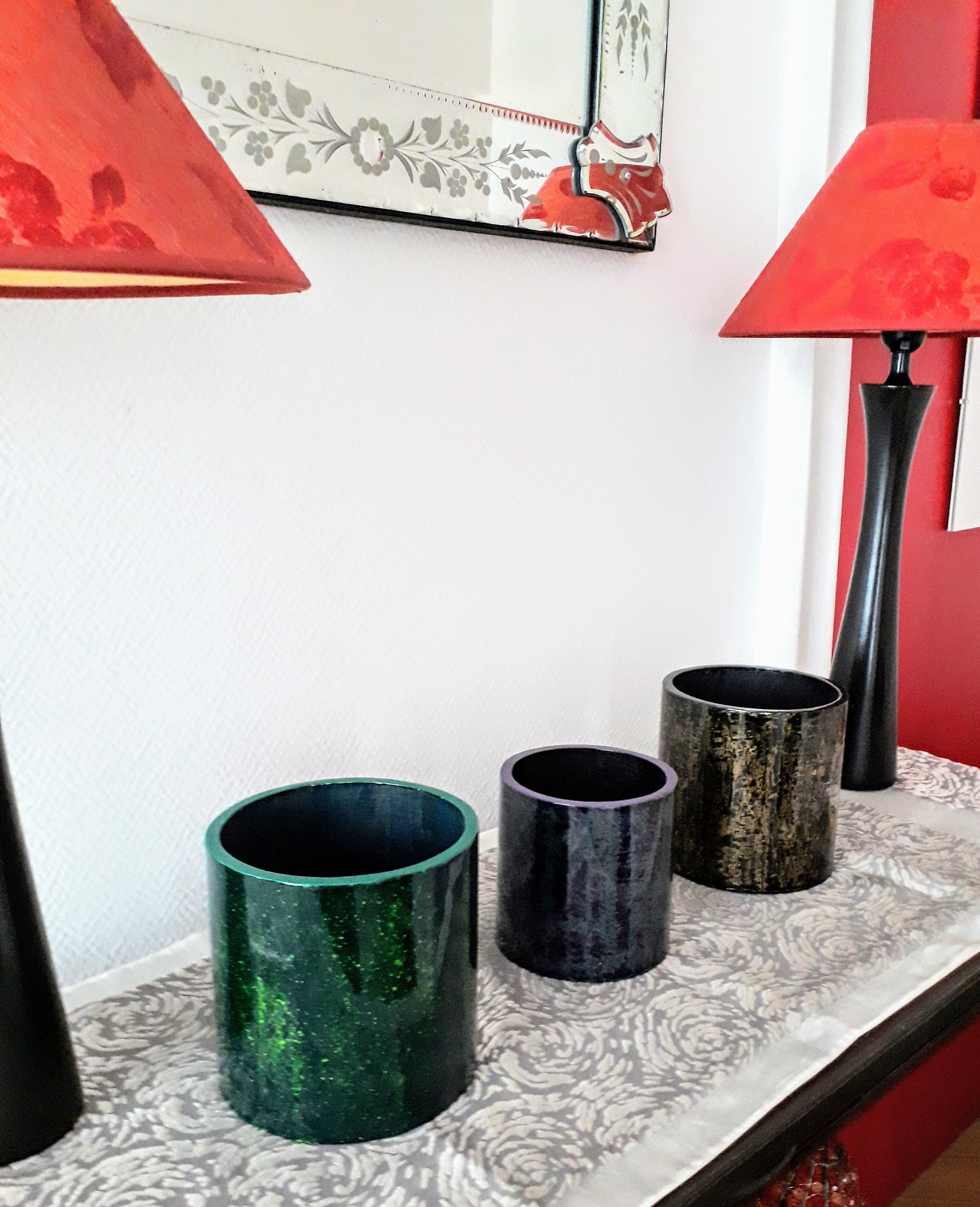 Pot/Cache-Pot Rond en Bois Laqué