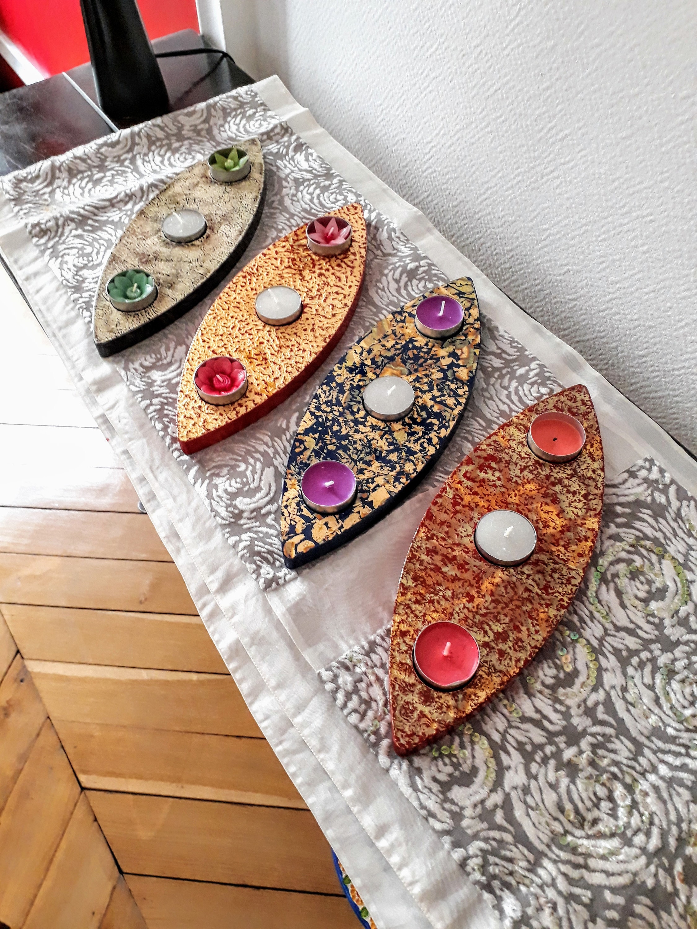 Bougeoir Ovale Pour 3 Bougies en Bois Laqué