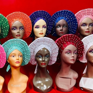Pearl Auto-Gele African Headwrap