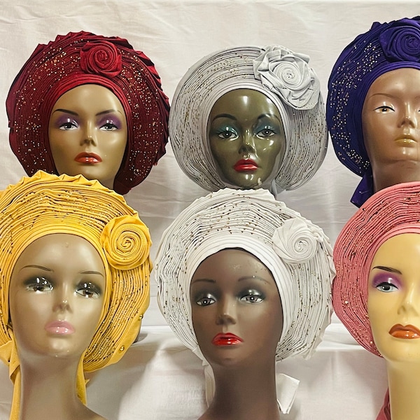 Embellished Rose Auto-Gele African Headwrap