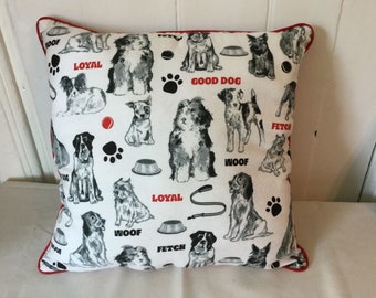 White with Black Dogs and Red Trim