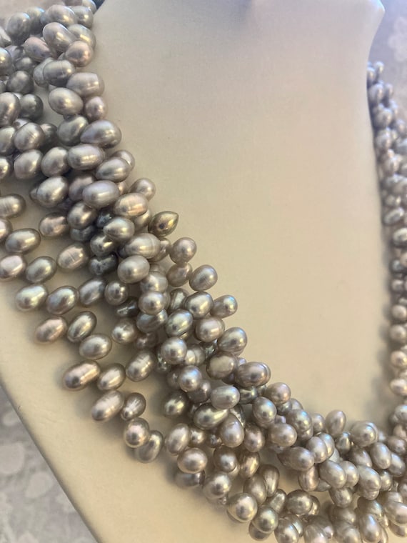 Stunning Freshwater Pearl and Silver Five Strand … - image 4