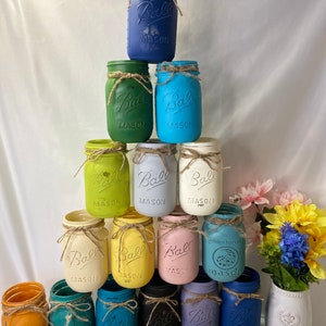 Mason Jar Decor -Chalk Paint Jars- Rustic Jar- Farmhouse Centerpiece -Shabby Chic Decor