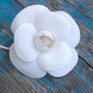 White Camellia pin, elegant flower brooch