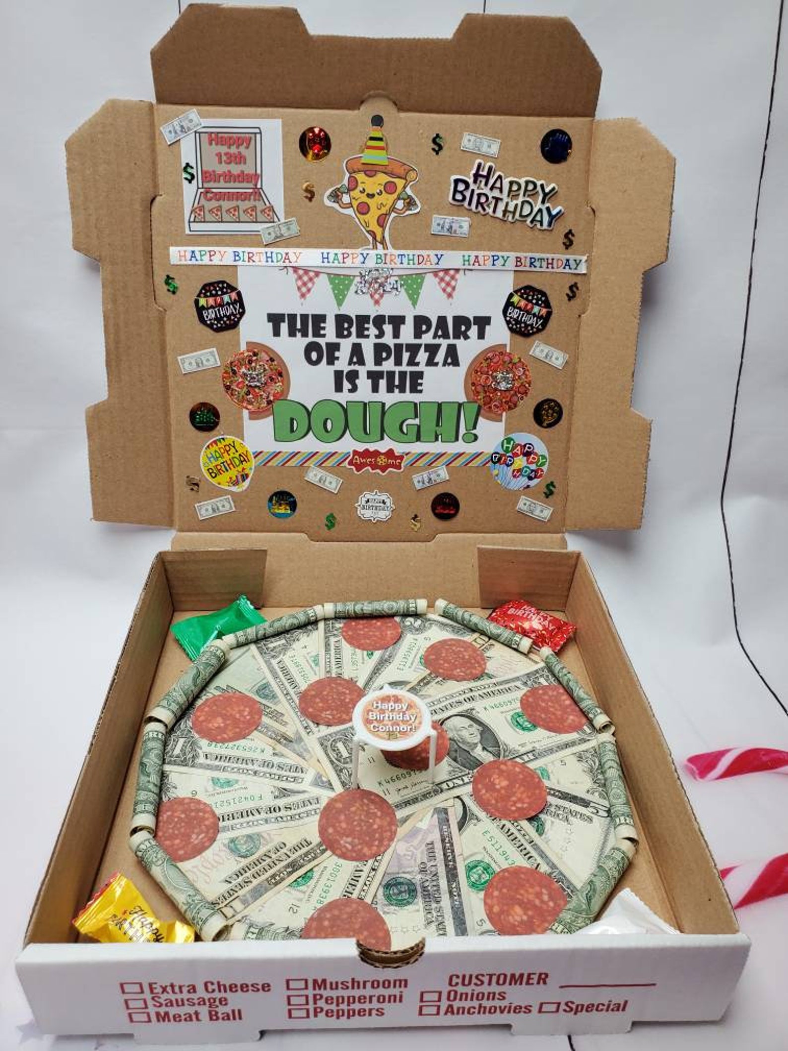 Happy Birthday Pizza Gift Box Made With REAL SPENDABLE CASH Etsy UK