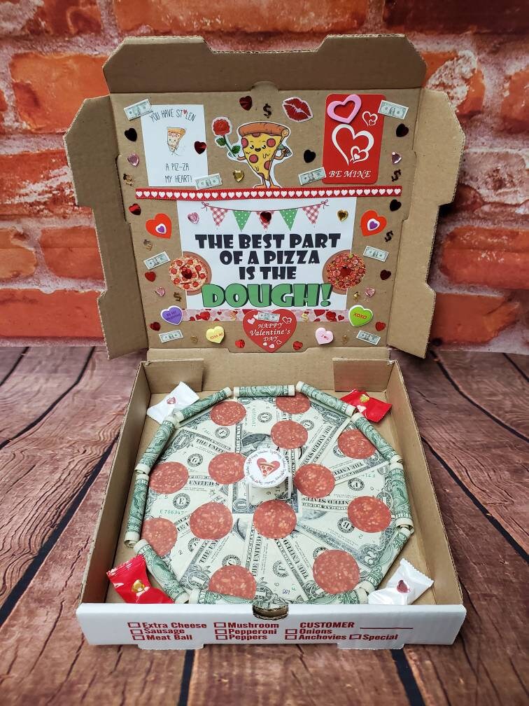 Happy Valentines Day Pizza Gift box made with REAL MONEY