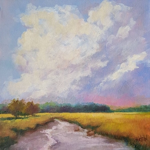 River Landscape: 8&quot;x8&quot; Original Oil Painting Small Nature Painting Farmhouse Wall Decor Handmade River Lovers Gift