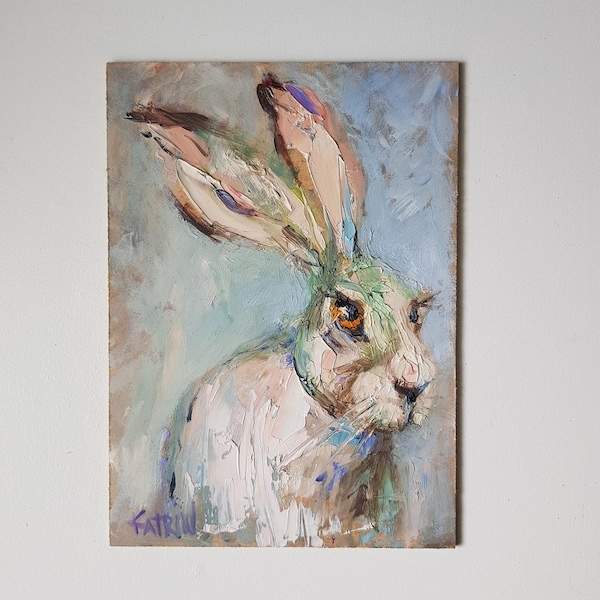 White Rabbit 5"x7" Impasto Oil Painting Original Artwork Rabbit Portrait Small Wall Art Wildlife Painting Handmade Rabbit Lovers Gift