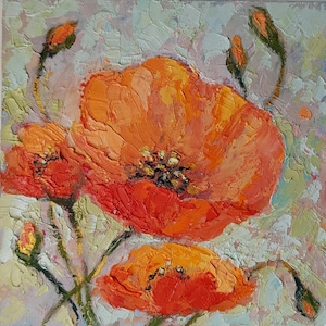 California Poppy olieverfschilderij Impasto, wilde bloemenkunstwerk bloemen decor elke kamer muurkunst, cadeau voor vrouw 8 x 8&quot; door ArtKatrin