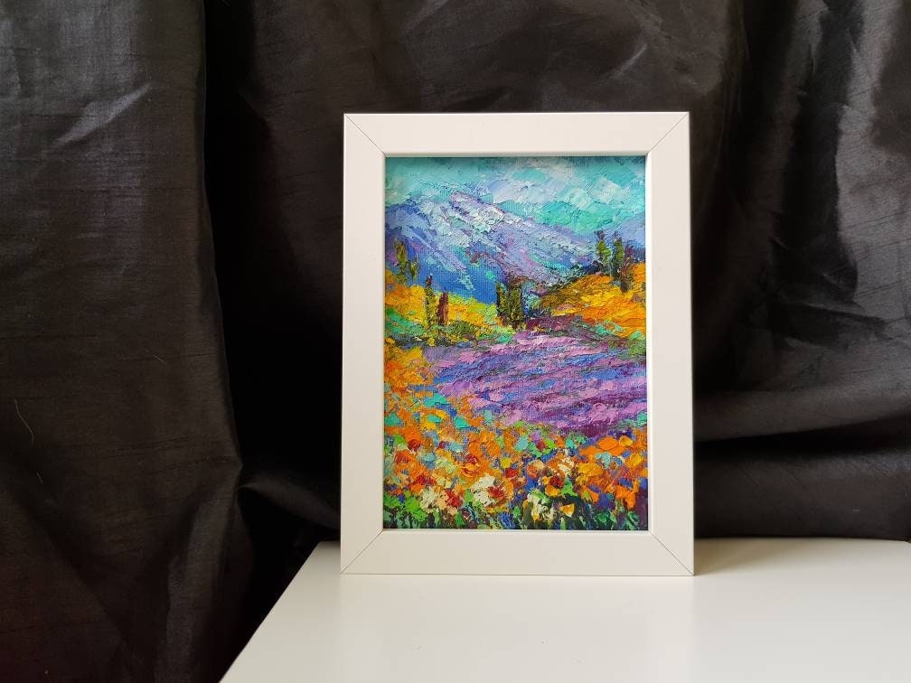 Tuscany Painting Lavender Field Original Art Small Landscape Oil ...