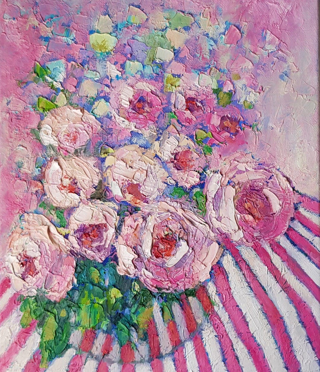 Pink Rose Oil Painting Original Abstract Floral Wall Art Impasto ...