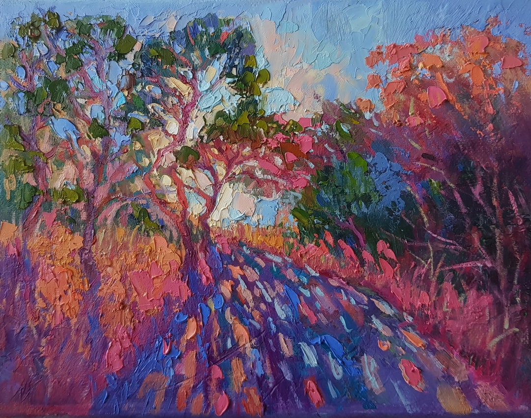 Forest Sunset Path Landscape Painting Original Impasto Oil Painting ...