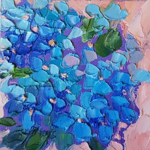 Oil Painting "Forget-Me-Not": 4x4" Original Art Impasto  Painting, ACEO Abstract Floral Artwork Small Flowers Fine Art Loved One Friend Gift