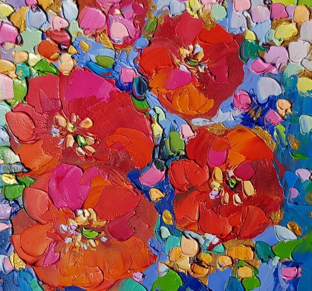 Red Poppies Painting: 6x6 Original Poppy Art Small Impasto Oil Painting ...