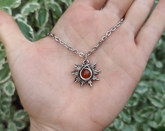 Carnelian Sun Necklace, Sterling Silver Carnelian Pendant, Witchy Gifts for Best Friend, Boho Necklace for Women, Sun Pendant Men, For Mum