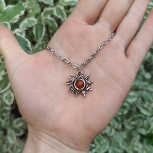 Carnelian Sun Necklace, Sterling Silver Carnelian Pendant, Witchy Gifts for Best Friend, Boho Necklace for Women, Sun Pendant Men, For Mum