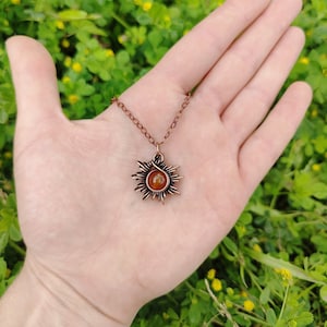 Crystal Sun Pendant, Carnelian Sun Necklace, Wire Wrap Sun, Small Carnelian Jewellery, Celestial Necklace, Mothers Day Gift, Gifts for Her