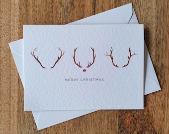 Christmas Card | Greetings Cards | Happy Christmas | Christmas Reindeer | Rudolf | Antlers | Merry Christmas | Happy Holidays