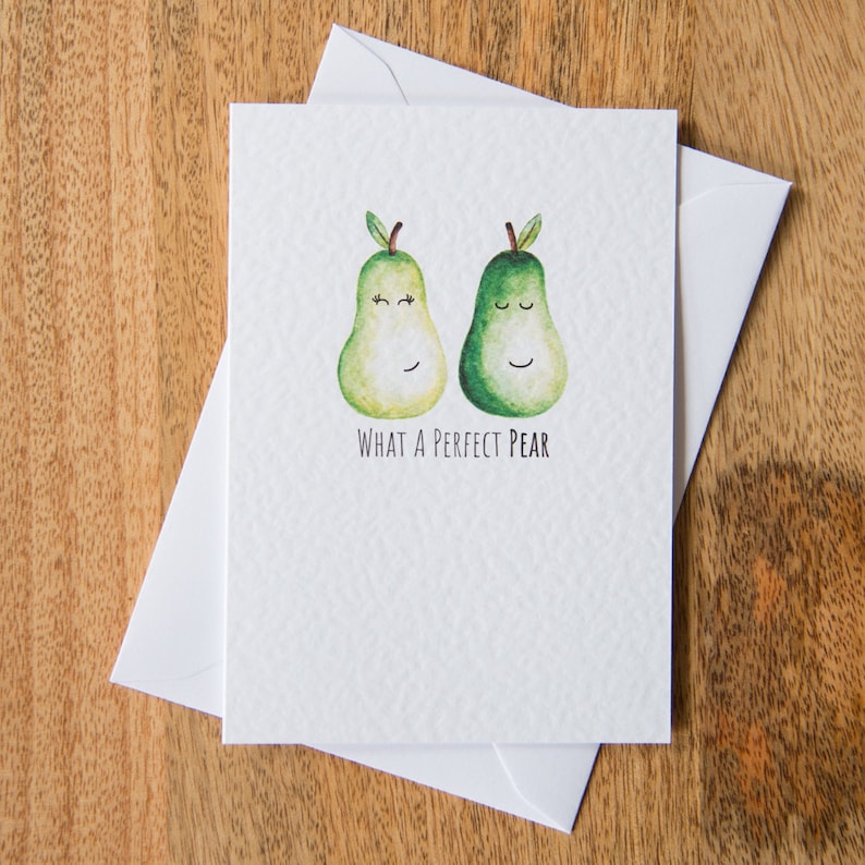 What A Perfect Pear Watercolor Greetings Card Wedding Anniversary Engagement Valentines Cute Card Gift Card Couple Fruit image 1