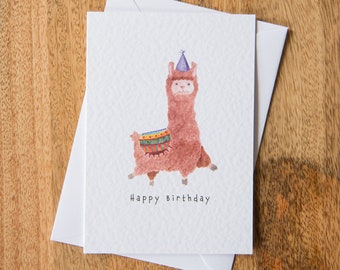 Llama Card | Happy Birthday | Watercolor Greetings Card | Birthday Card | Cake Card | Birthday | Cute Card | Gift Card | Eat Cake |