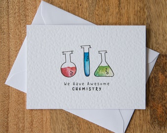 We Have Awesome Chemistry | Watercolor Greetings Card | Wedding | Anniversary | Engagement | Cute Card | Gift Card | Couple | Boyfriend