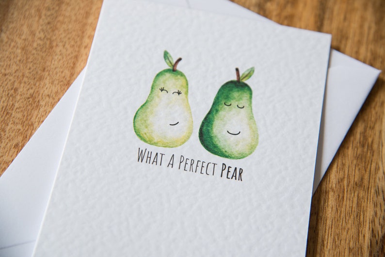 What A Perfect Pear Watercolor Greetings Card Wedding Anniversary Engagement Valentines Cute Card Gift Card Couple Fruit image 2