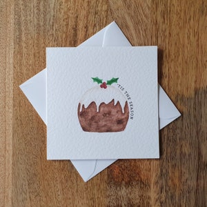 Tis The Season | Bożonarodzeniowy pudding | Wesołych Świąt | Kwadratowa kartka świąteczna | Pudding | Ostrokrzew | Wesołych Świąt | Okres świąteczny