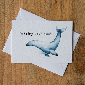 Kocham Cię Whaley | Akwarelowa kartka z pozdrowieniami | Rocznica | Walentynki | Chłopak | Dziewczyna | Para | Partner | Mąż | Żona