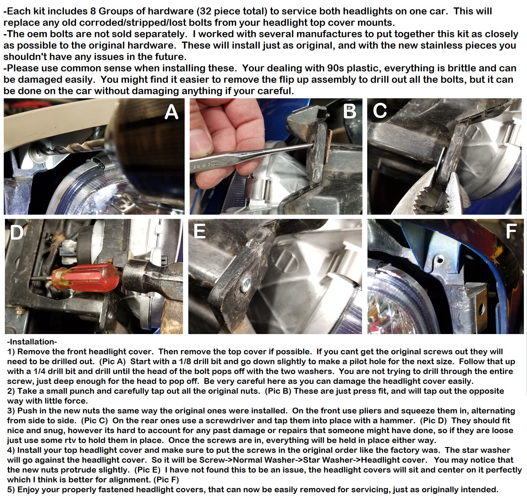 93-95 RX7 FD3S Headlight Cover Bolt Hardware Kit - Etsy Canada