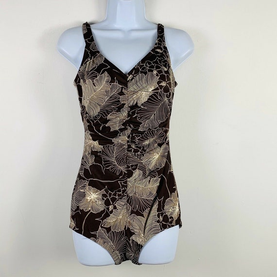 Vintage Womens Bathing Suit Size Small Brown Flor… - image 3
