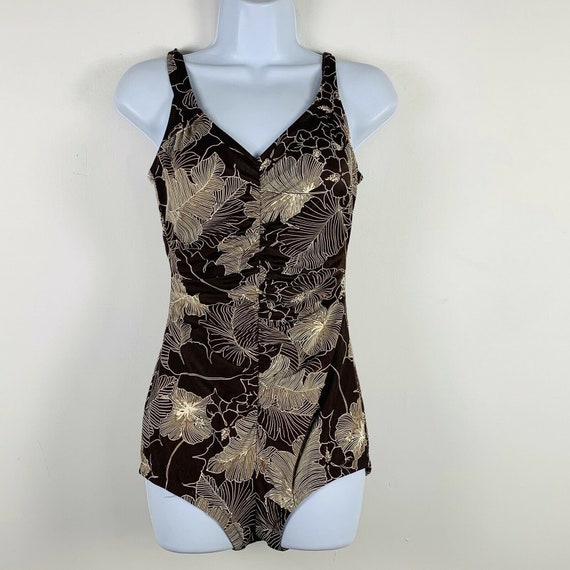Vintage Womens Bathing Suit Size Small Brown Flor… - image 2