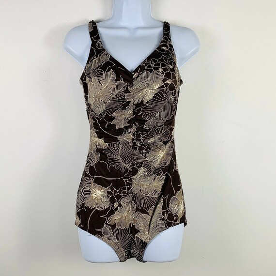 Vintage Womens Bathing Suit Size Small Brown Flor… - image 9