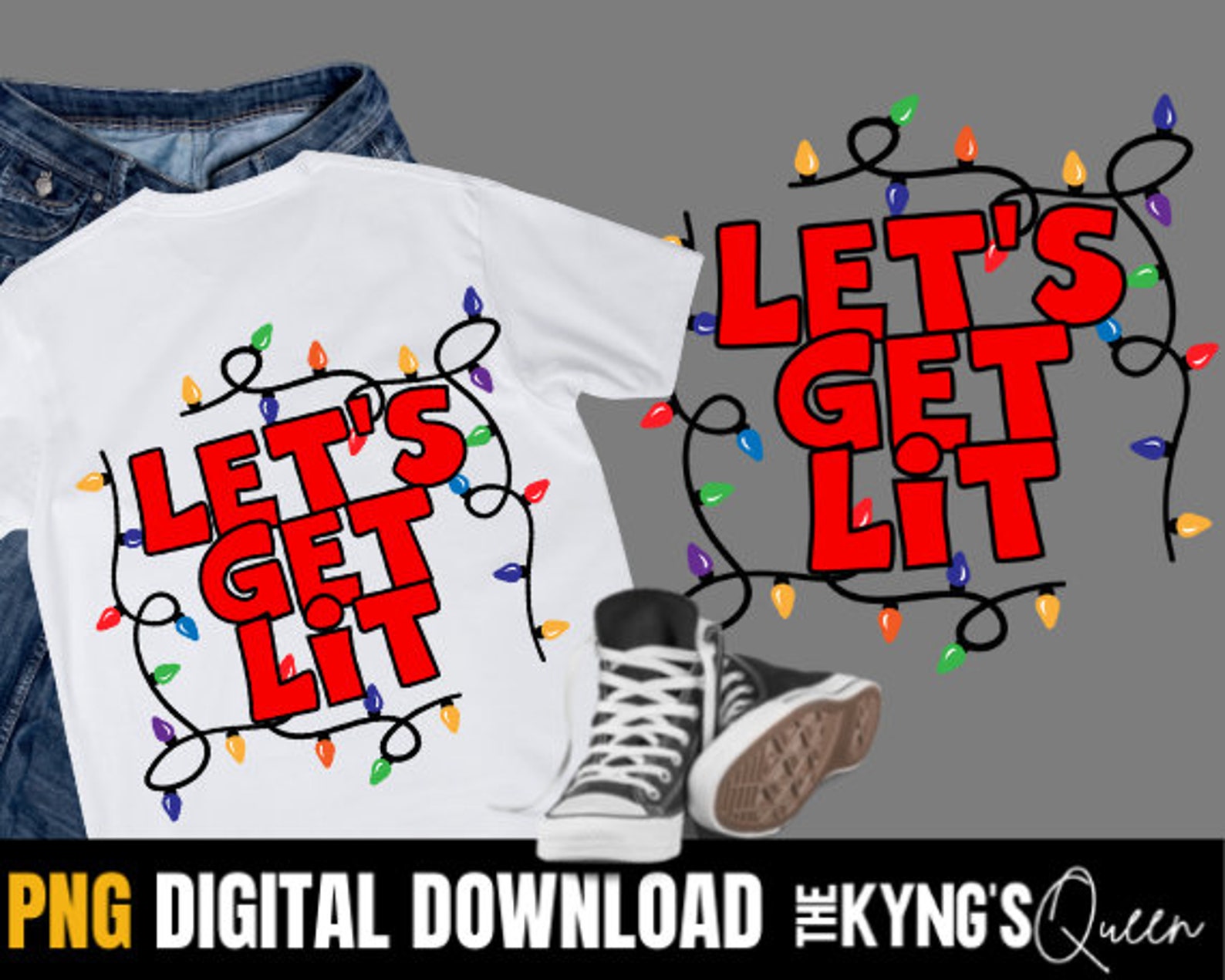 Lets Get Lit Christmas Lights Hand Drawn Digital Download Etsy