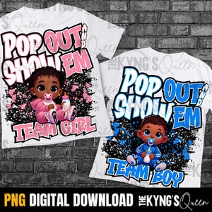 Gender reveal png, pop-out en show em,, 2 png-BUNDEL, gender reveal-bestanden voor shirts, zwangerschap, png, verfspatten