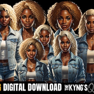 Denim Blondes, Black Girls Clipart, Fashion Girls Clipart Bundle, Curvy Girl Clipart, Natural Hair Clipart, Afro Girls Clipart
