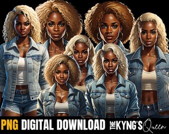 Denim Blondes, Black Girls Clipart, Fashion Girls Clipart Bundle, Curvy Girl Clipart, Natural Hair Clipart, Afro Girls Clipart
