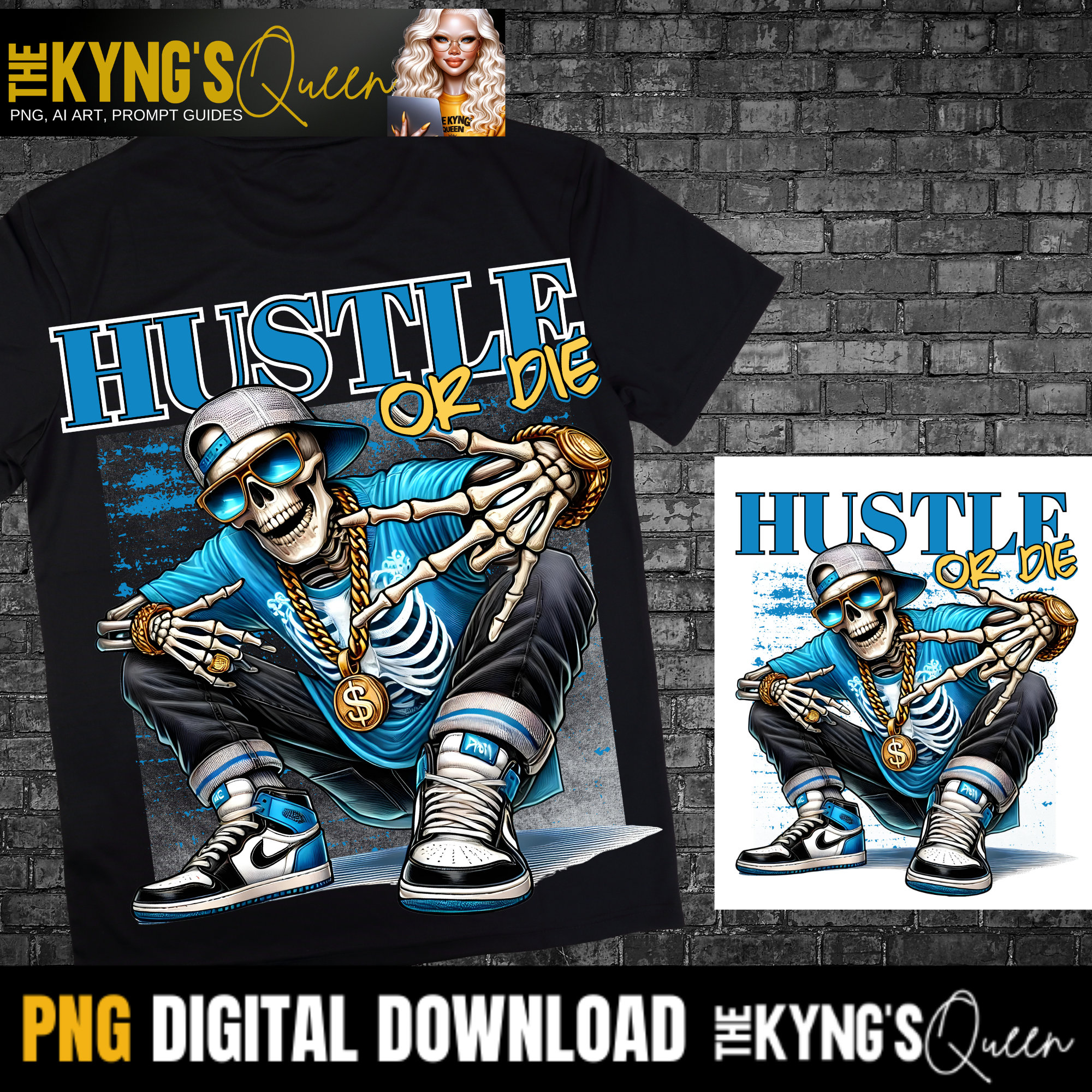 Hustle or Die PNG, , Hip Hop Skeleton Png, East Coast Shirt
