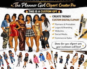 The Planner Girl Clipart Creator Pro, Custom GPT DallE3 Create Clipart Bundles At One Time.