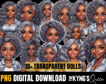 Bambole Diva grigie, bambole di moda Clipart, per scrapbooking, design di copertina, clipart PNG, download digitale, pacchetto di bambole