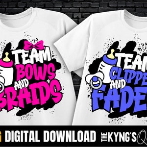 Gender reveal PNG, Bows and Braids, Clippers and Fades, 2 PNG BUNDLE, gender reveal bestanden voor shirts, zwangerschap png, Paint splatter