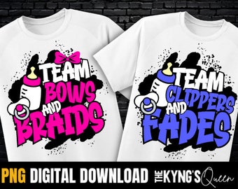 Gender reveal PNG, Bows and Braids, Clippers and Fades, 2 PNG BUNDLE, gender reveal files for shirts,  pregnancy png, Paint splatter