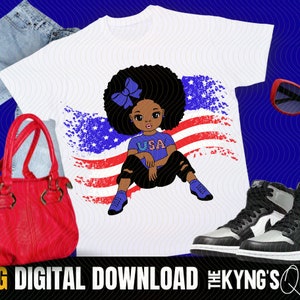 Black Girl 4th of July png, Stars Strips Ribbon Girl Png, African American PNG, 4th of July Shirt PNG, Afro Puff Girl PNG, Afro Princess png