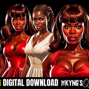 Red Jewel tone Girls Clipart, 3 png bundle, Fashion Girls Clipart Bundle, Curvy Girl Clipart, Natural Hair Clipart, Afro Girls Clipart