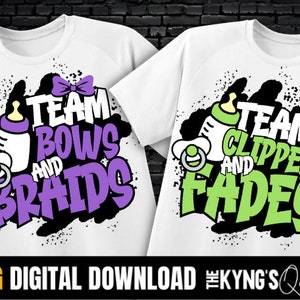 Gender reveal PNG, Bows and Braids, Clippers and Fades, 2 PNG BUNDLE, gender reveal bestanden voor shirts, zwangerschap png, Paint splatter